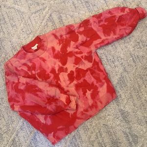 Red Acid Washed Crew Neck Sweater